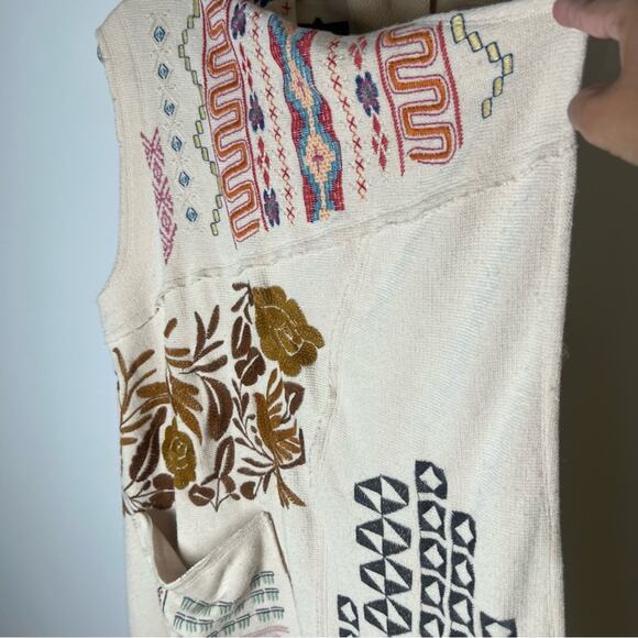 NEW Johnny Was BIYA Embroidered Longline Knit Vest XL Draped Boho Patch Pockets - Picture 7 of 9
